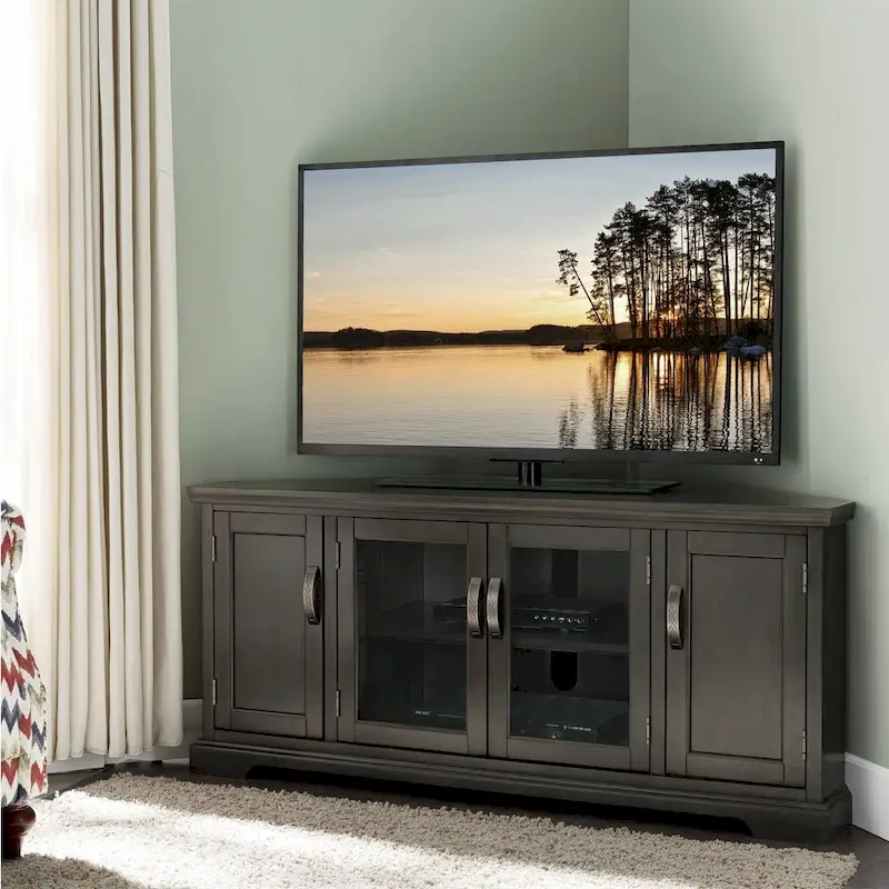 Grey Corner TV Stand with Enclosed Storage & Adjustable Shelves – Single