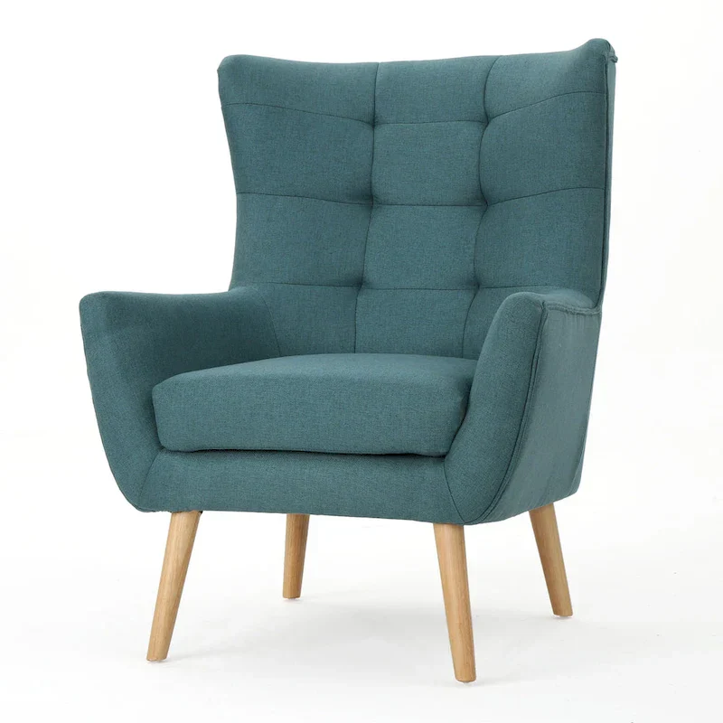 Modern 32.5 High Back Upholstered Button Tufted Wingback Chair with Rubber Wood Legs