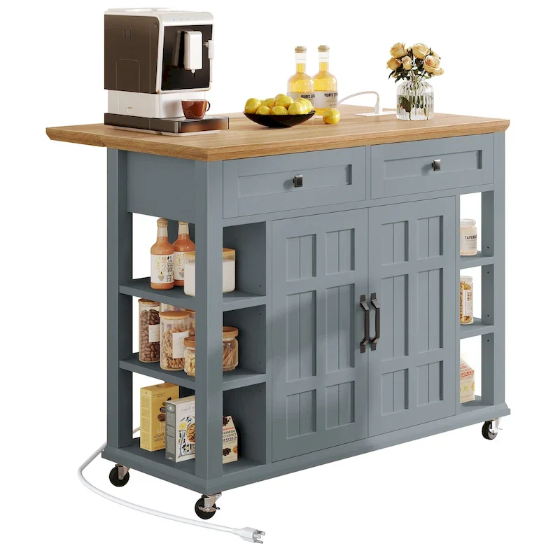 Rolling Kitchen Island with Storage and Drawers