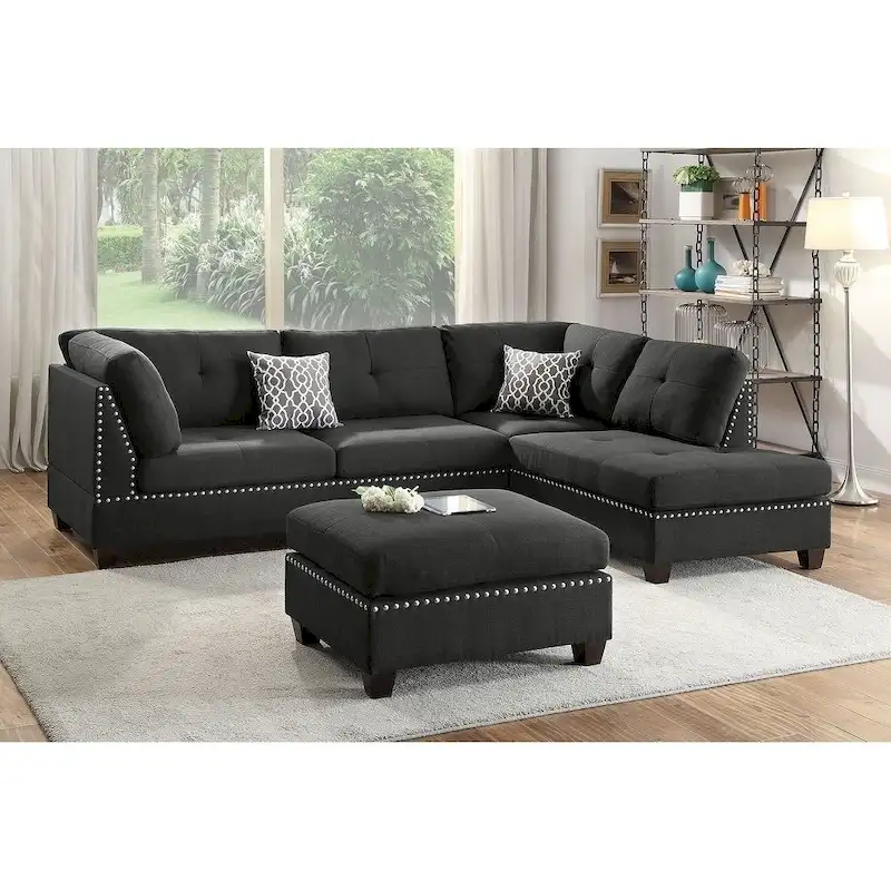 Gray Reversible Chaise Sectional Sofa with Ottoman