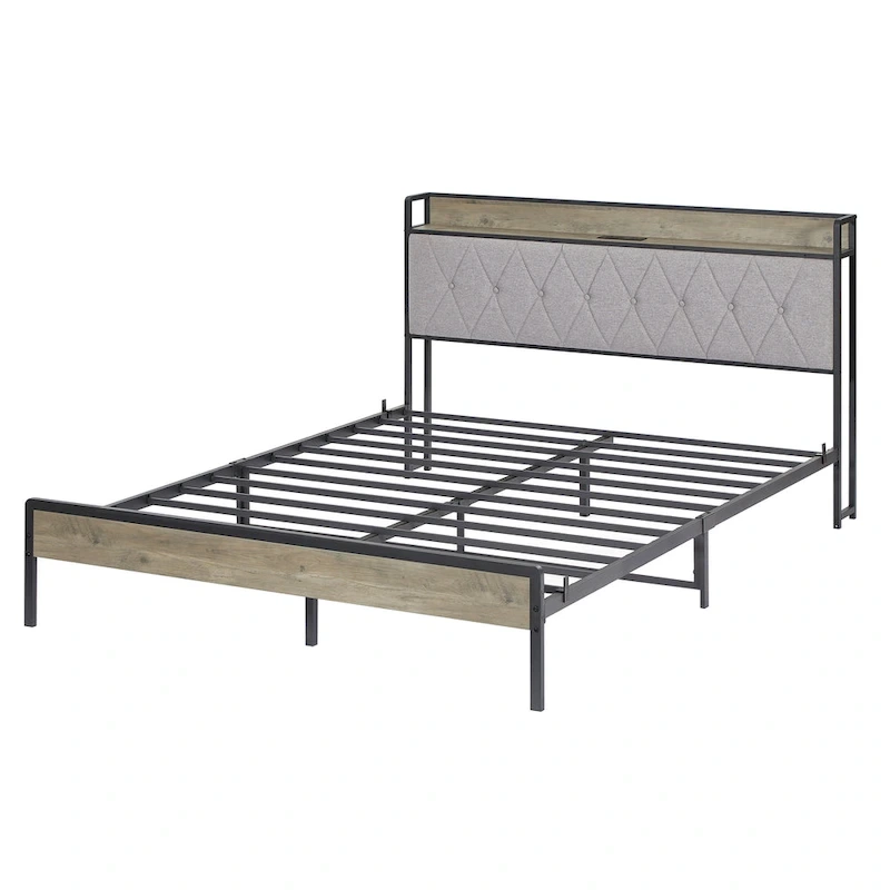 Grey & Queen Bed with Charging Station