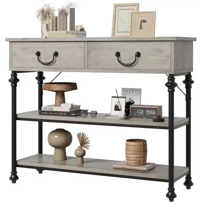 Narrow Console Table with 2 Drawers and Storage Shelves, Small Entryway Table for Living Room, Hallway, Sofa Table, Space-Saving Design