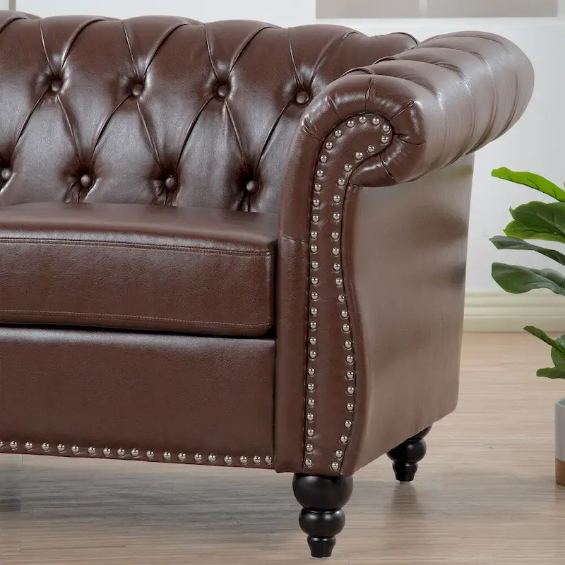 84.65   PU Rolled Arm Chesterfield 3 Seater Sofa