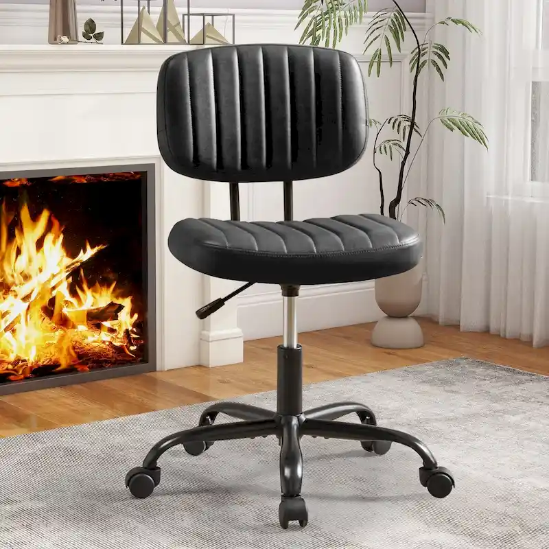 Comfy PU Leather Upholstered Office Chair, Home Desk Chair with Arms & Adjustable Swivel