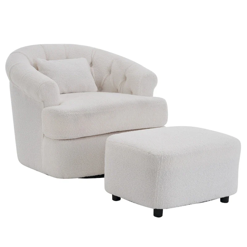 Velvet Swivel Chair with Ottoman