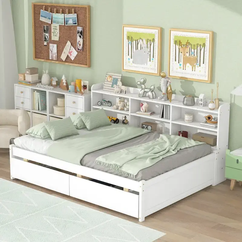 Full Bed with Side Bookcase Drawers