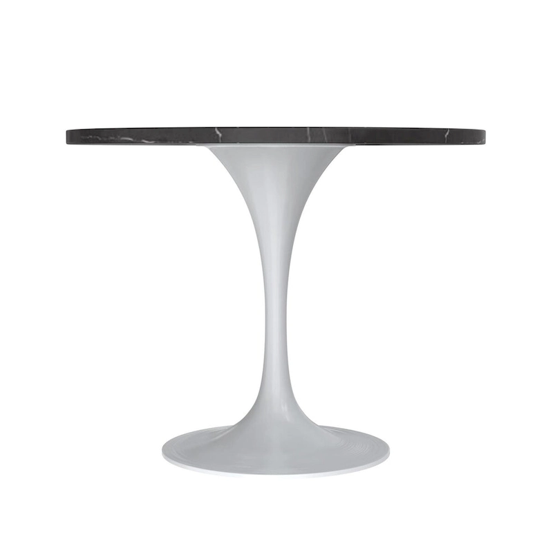 Verve Dining Table with a 36 Round Tabletop in White Steel Pedestal
