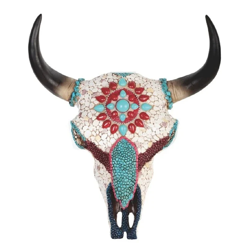Q-Max 11 H Buffalo Skull with Mosaic on the Front Taxidermy Animal Head Wall Decor