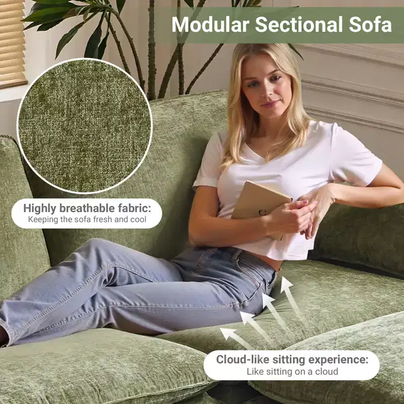 Karl Home |120 in. W Pillow Top Arm Double-layer Cushion Chenille Sofa in Blue With Ottoman