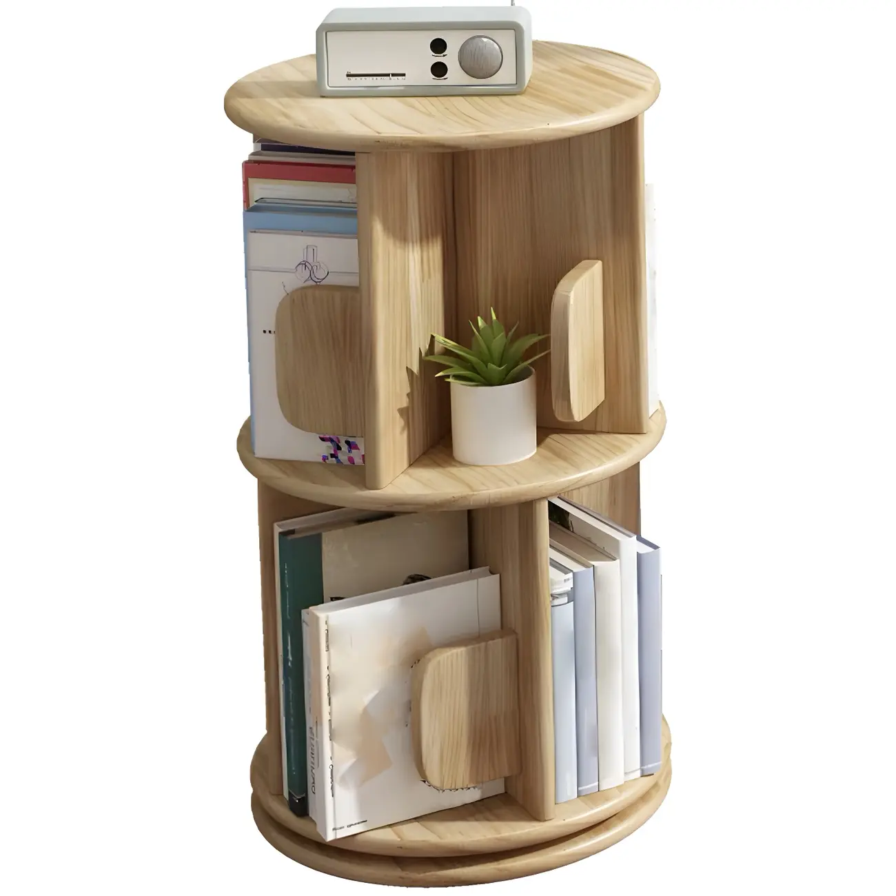 Rotatable Modern Solid Wood Geometric Display Bookcase