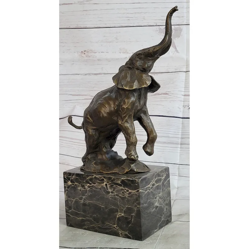 Elephant Standing On Hind Legs Bronze Figure Statue Sculpture Signed Art On Marble Base