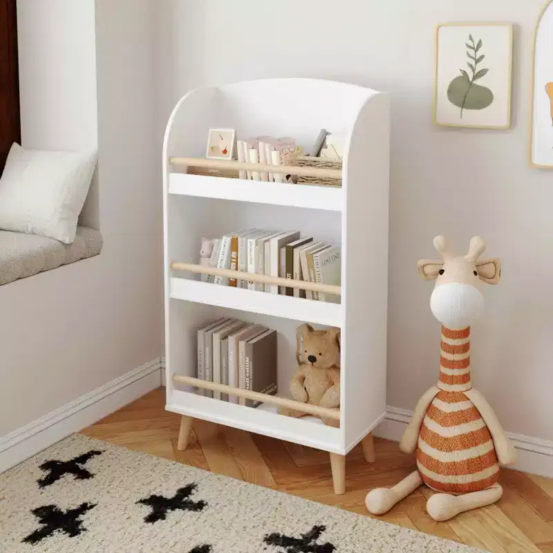 MAYEERTY Bookshelf 3 Tier Bookcase, Book Organizer Toy Storage Cabinet for Bedroom Living Room White