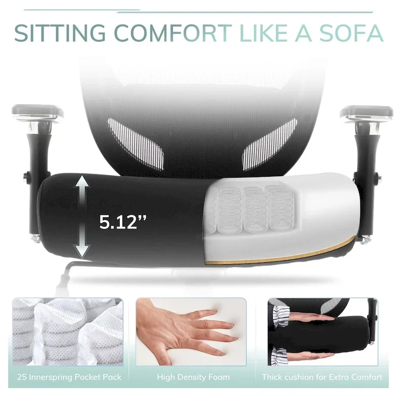 Big and Tall Heavy Duty Ergonomic Mesh Office Chair 500lbs with Wide Thick Seat