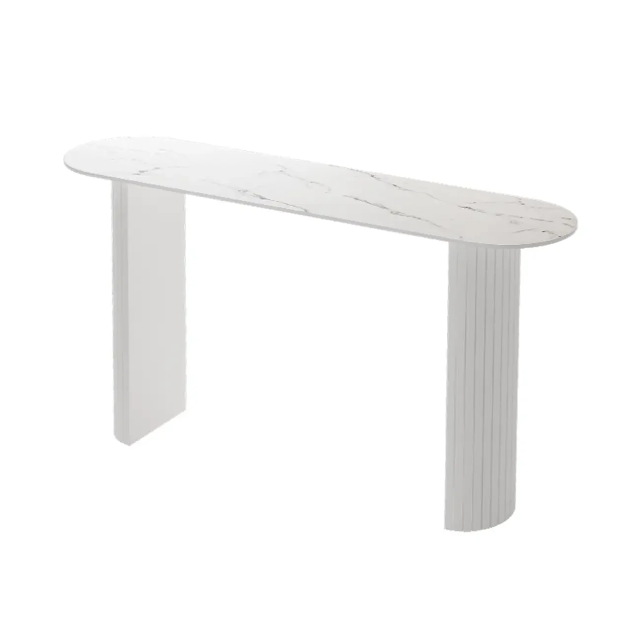 Scandinavian Oblong Black Stone Ribbed Steel Bar Tables