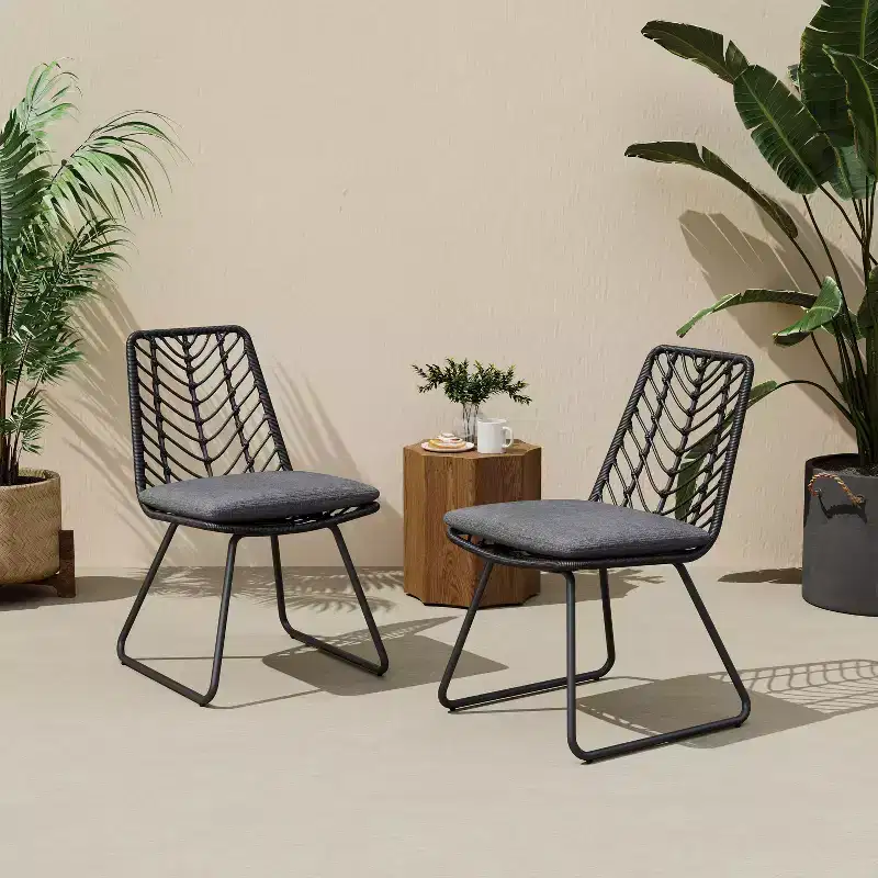 TUYOHW 17.5 Boho Style Patio Accent Chairs,Set of 2,Wicker Rattan Club Chairs with Cushion,Outdoor Dining Chairs,Modern Patio Furniture Seating,Gray