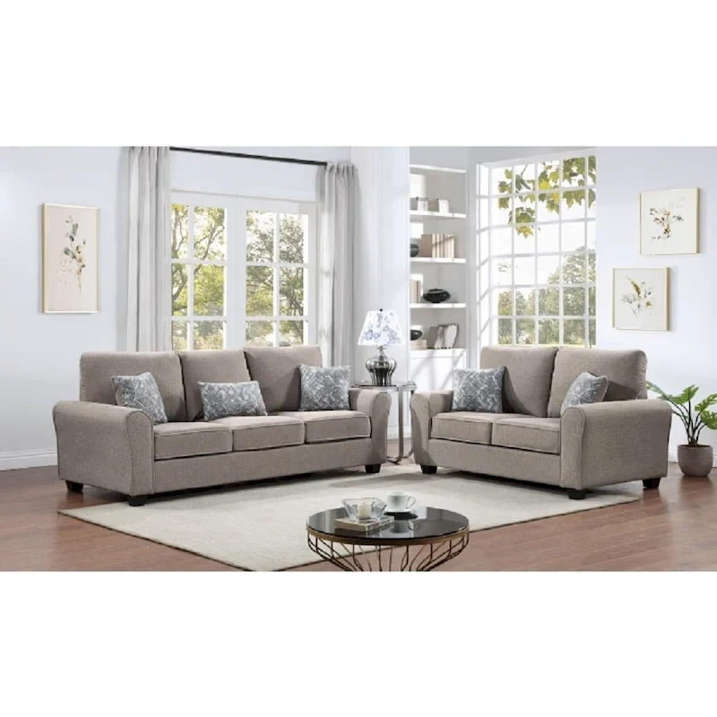 2Pc Chenille Upholstered Sofa Set w/ Pillows Living Room Couch Loveseat