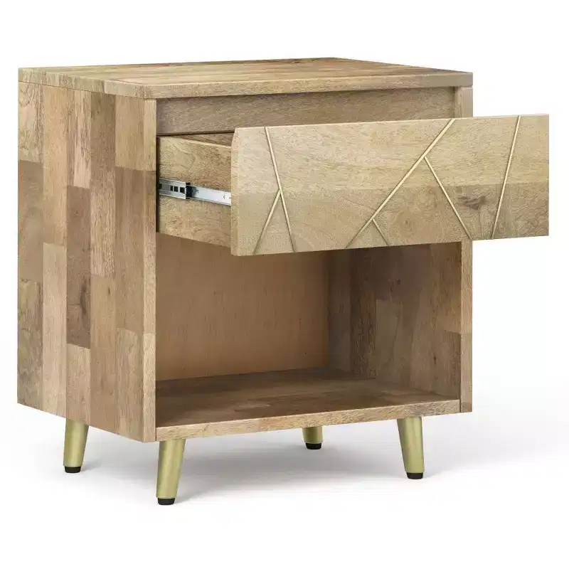Bissell Nightstand - WyndenHall: Mango Wood, Metal Frame, Open Shelf, Drawer, Mid-Century Modern, 22" W x 24" H