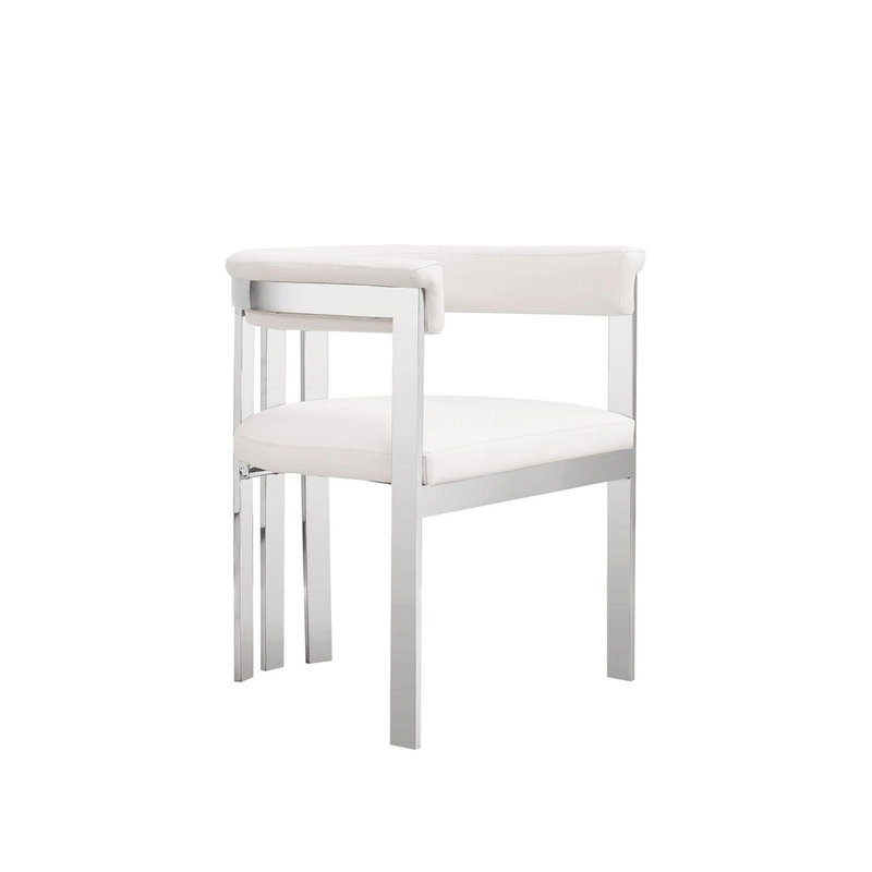 Cid Tayc 25 Inch Dining Chair, White Faux Leather, Stainless Steel Frame