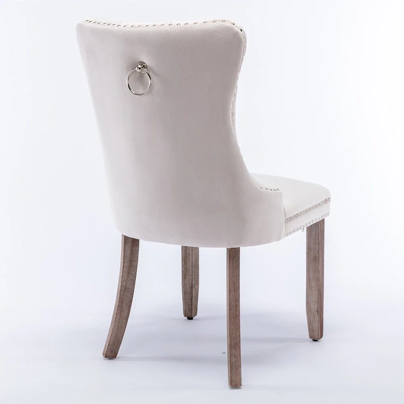 Set of 2 Velvet Tufted Upholstered Dining Chair with Wood Legs