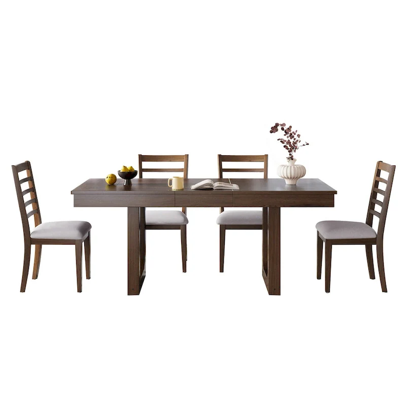5 Piece Extendable Dining Table Set, Farmhouse Extendable Table with 18  Move Leaf