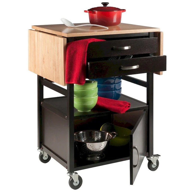 Bellini Drop Leaf Kitchen Cart, Coffee and Natural - 43.23 x 20.08 x 33.54 inches