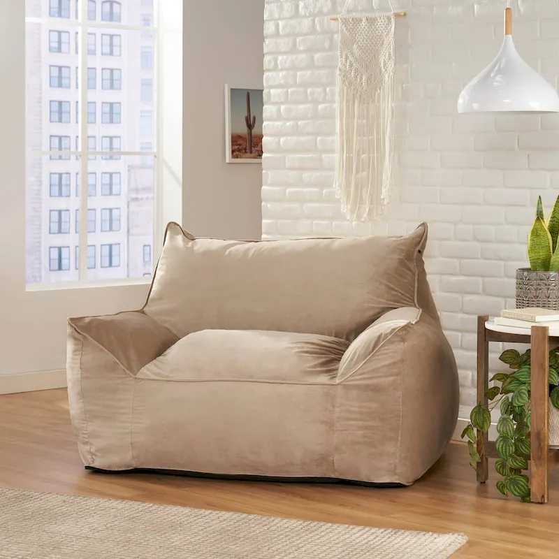 Velveteen Oversized Bean Bag Chair with Armrests | Plush Adult Lounge Chair for Living Room