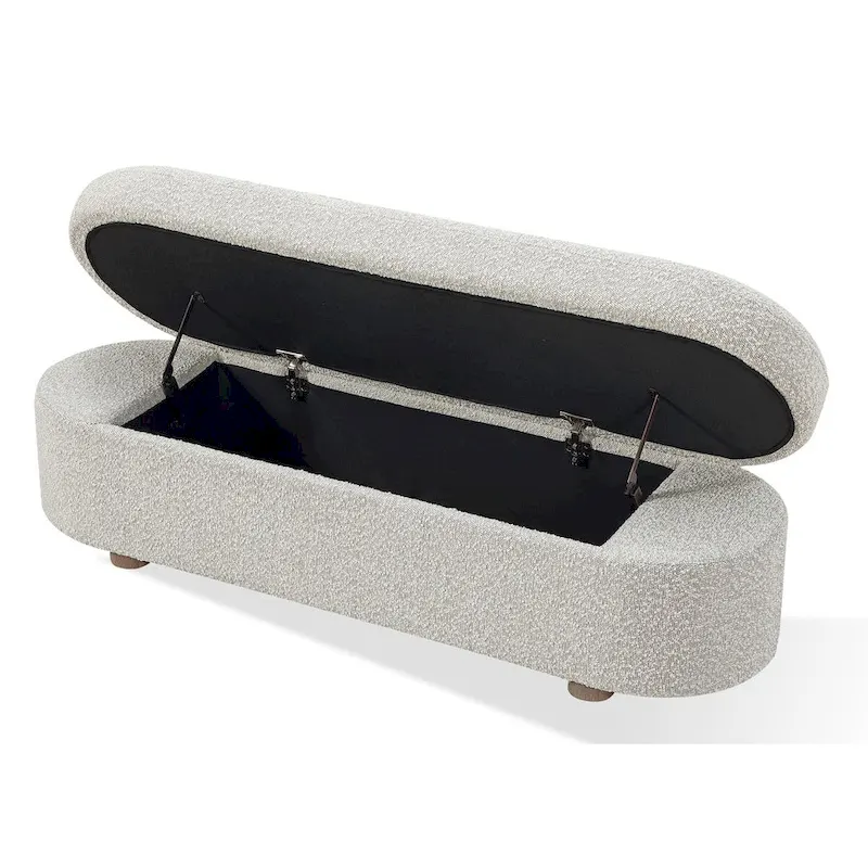 Kiki Upholstered Hinged Storage Bench in Cotton Ball Boucle - 16 x 54 x 20