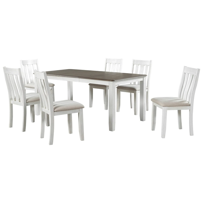 Retro Style 7-Piece Dining Table Set with Extendable Table and 6 Upholstered Chairs