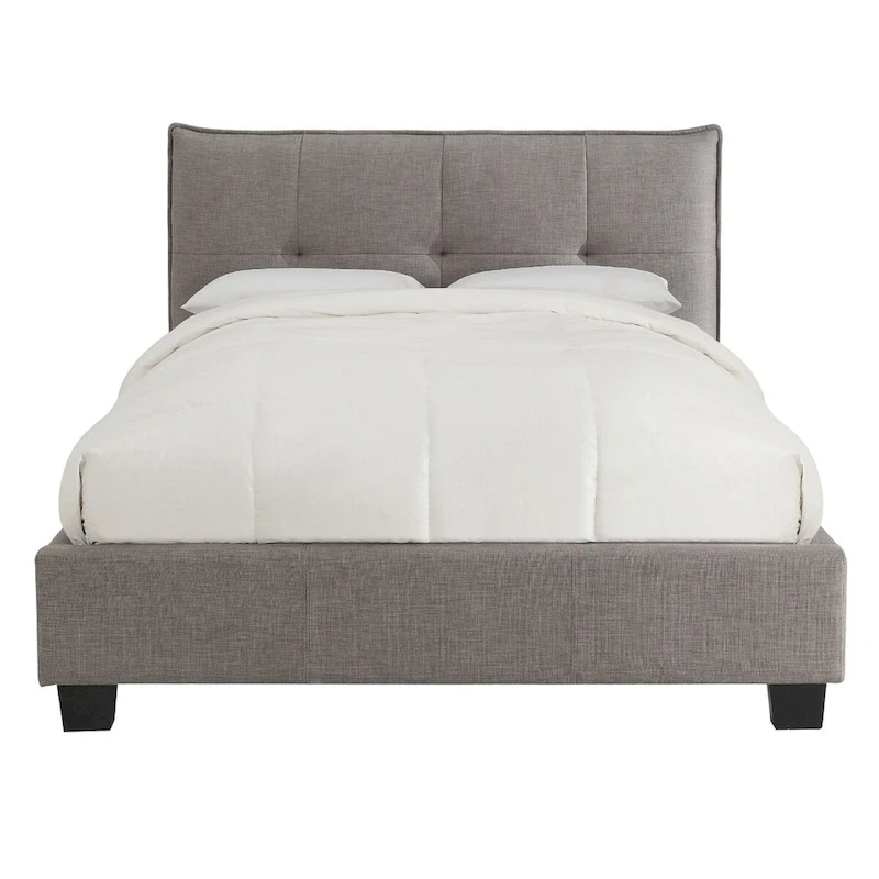 Amy Low Profile King Bed, Tufted Linen, Wide Storage, Gray