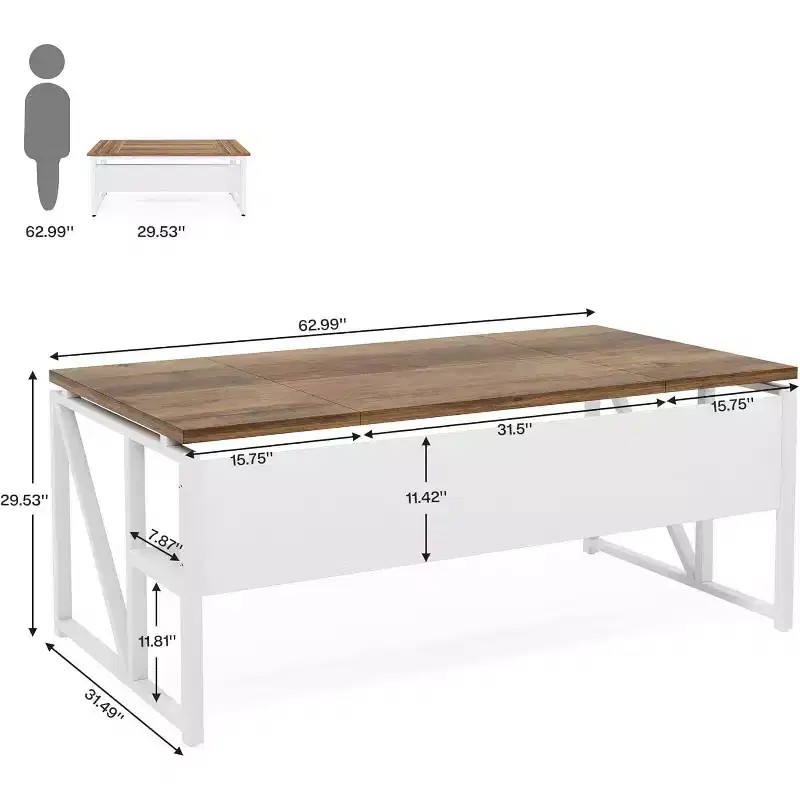 Lantine 63-Inch Computer Desk with Bottom Storage Shelf, Home Office Writing Table for Workstation, Light Walnut, Steel Legs