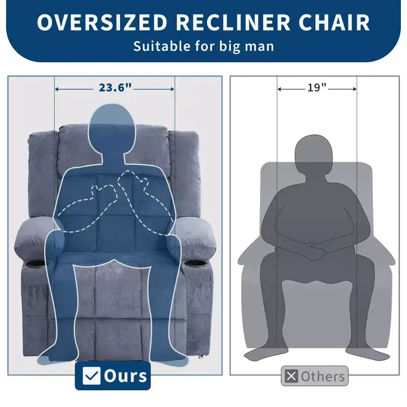 23.6 Oversized Power Lift Recliner Chair with Heat & Massage, Electric Lift for Standing Oversize Single Sofa, Max Load 350bls
