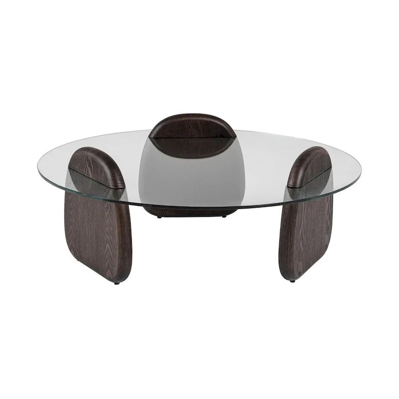 Modrest Buxton Mid-Century Modern Glass & Dark Walnut Coffee Table