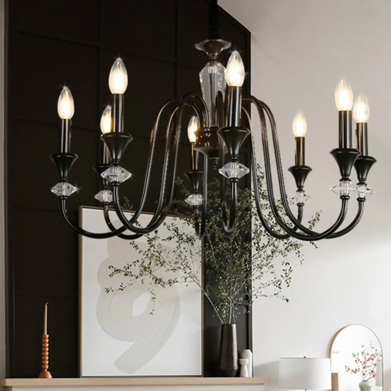 Industrial Black Glass Candelabra Chandelier in 3-10 Lights