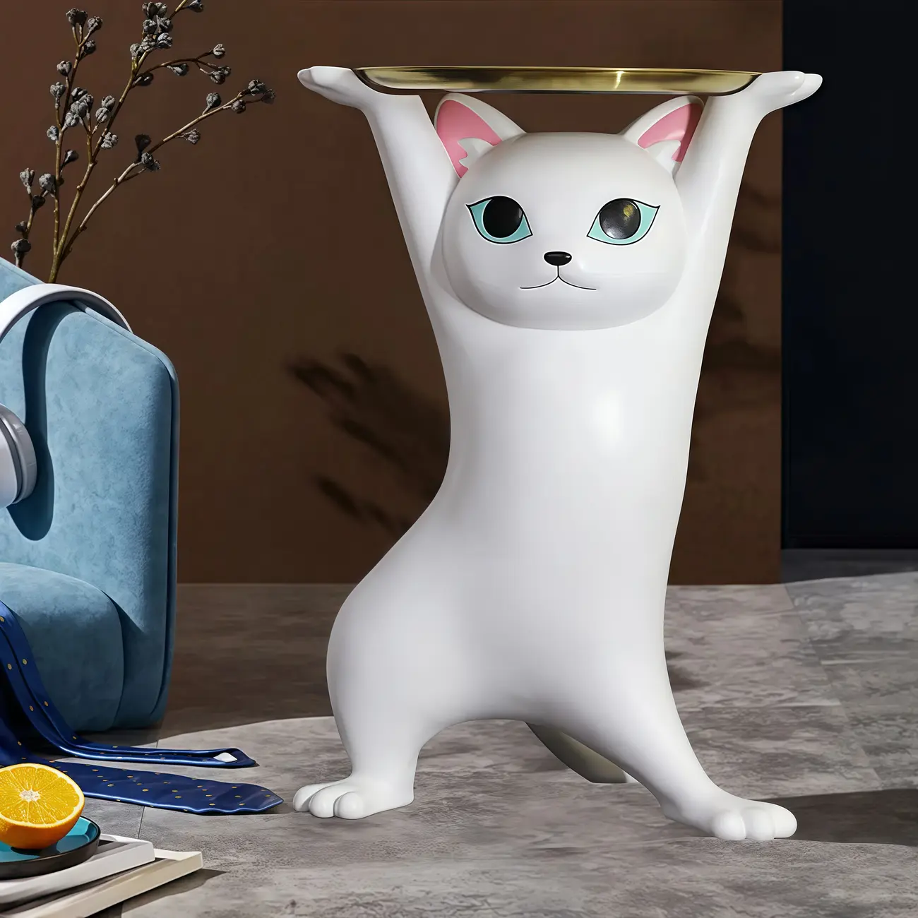 Modern Cute Cat-Shaped Golden Round Top Side Table