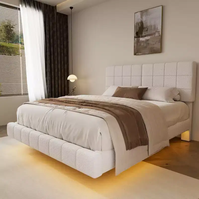 Christopher Knight Home Florentino Modern Upholstered Floating Bed with LED Lights