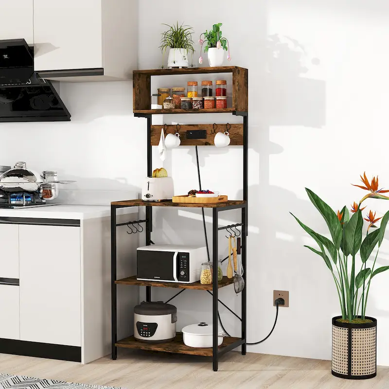 Costway Kitchen Bakers Rack 5-Tier Coffee Bar Station with Power - See Details