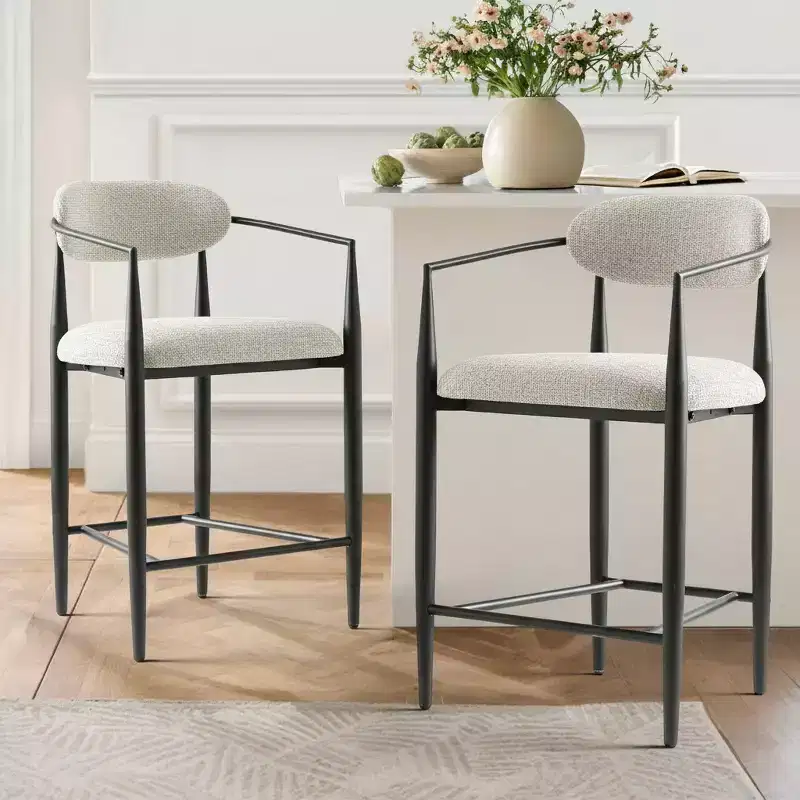 Set of 3 Modern Upholstered Counter Height Bar Stool with Tapered Black Metal Legs, Spacious Seat for Kitchen Island or Home Bar-Panipeachy