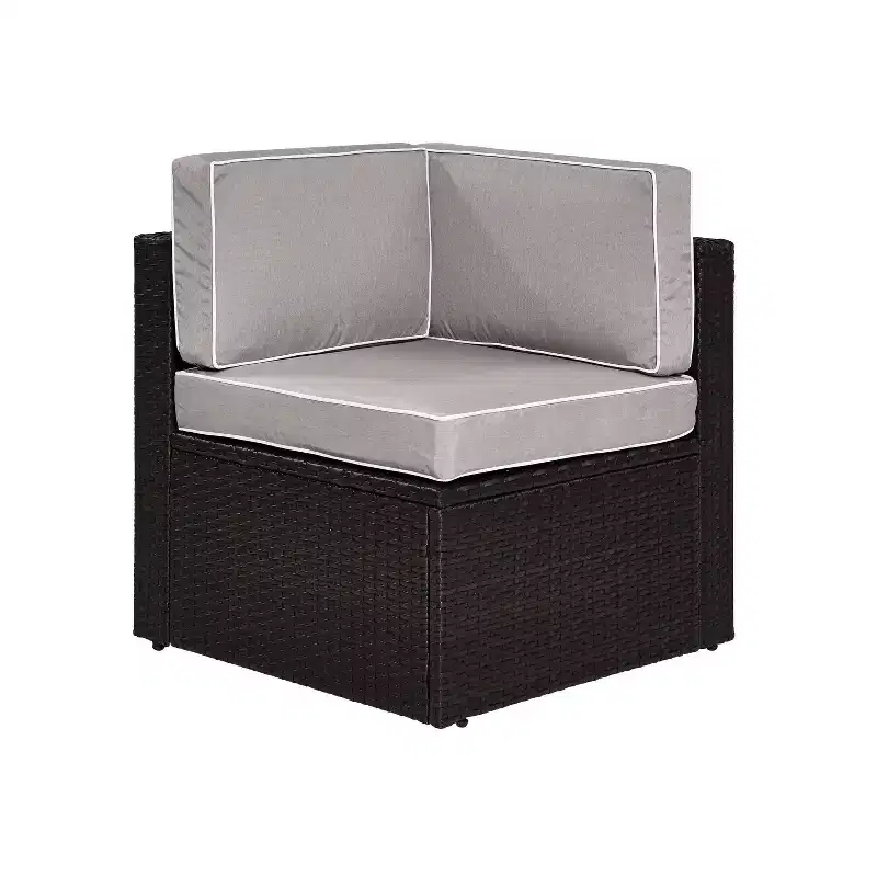Palm Harbor Outdoor Wicker Corner Chair - Gray - Crosley: Steel Frame, UV-Resistant, Polyester Cushions