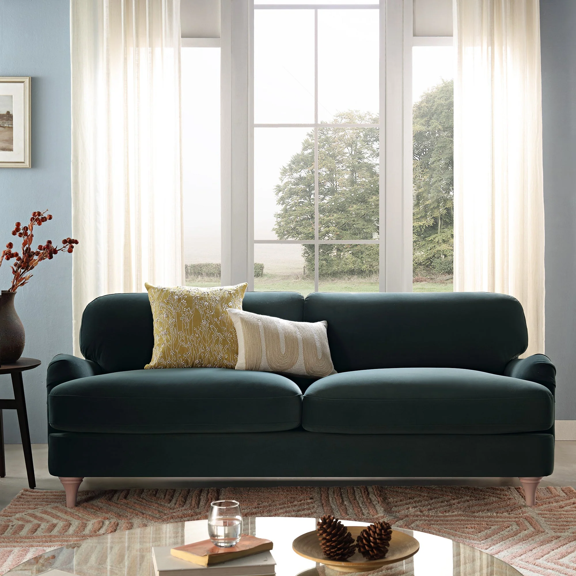 Aegean Blue Velvet Sofa, 3-Seater