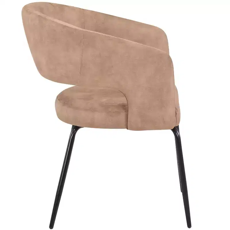 LeisureMod Dining Chair Upholstered in Velvet/Leather with Open Curved Backrest and Powder-Coated Iron Legs Gavin Collection Set of 2