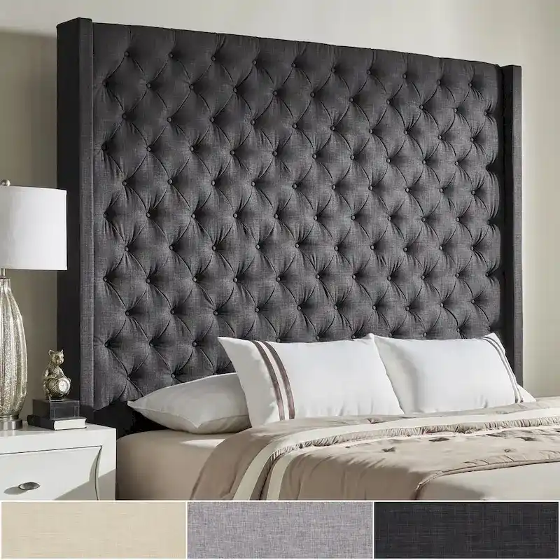 Button-Tufted Wingback Upholstered Headboard – Elegant Bedroom Accent