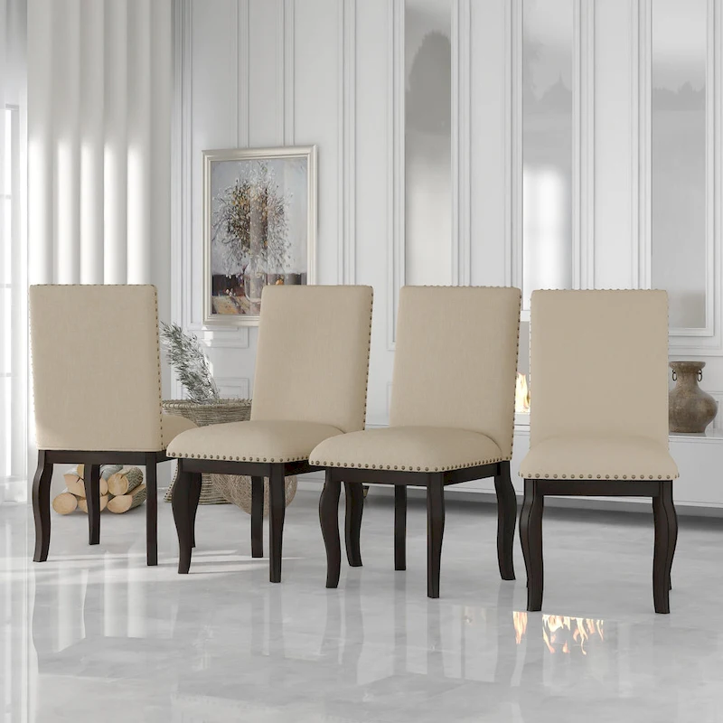 Dining Chairs Wood Upholstered Fabirc Dining Room Chairs with Nailhead,Set of 4