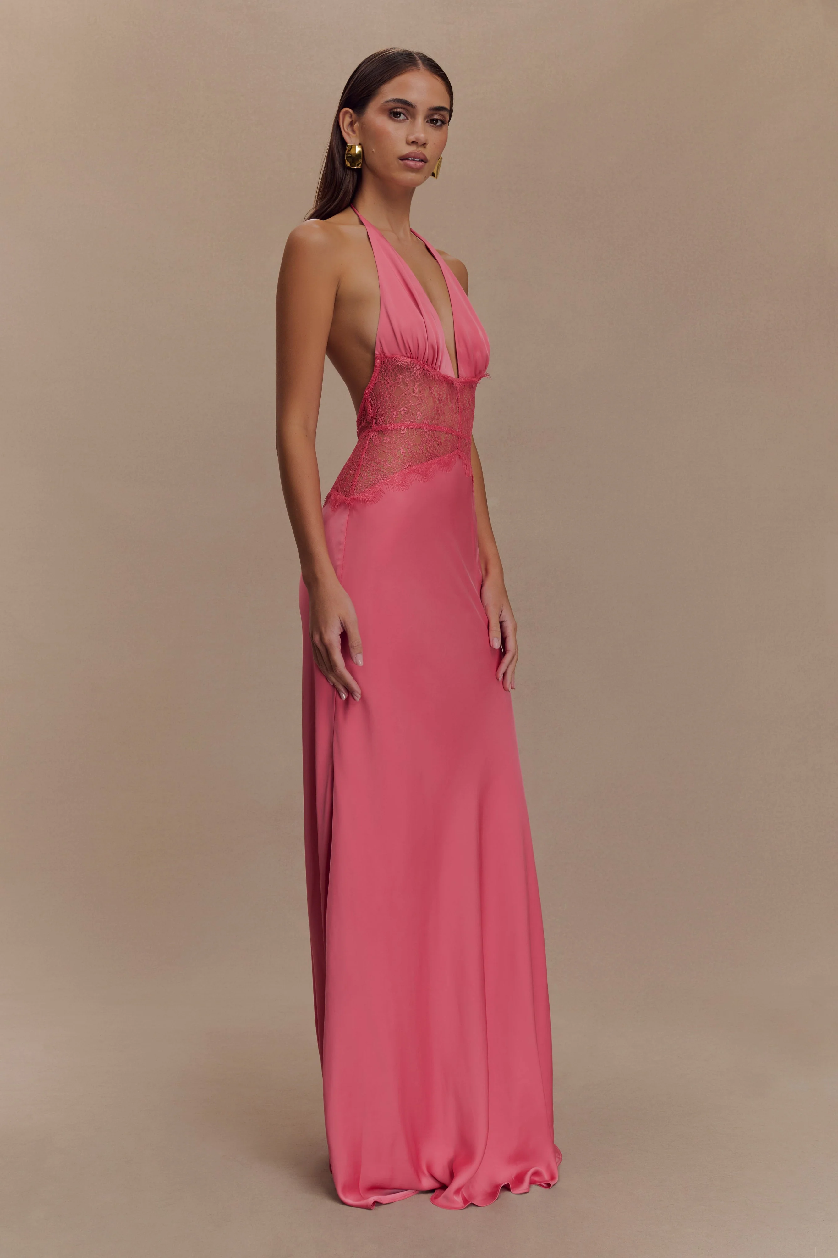 Dinah Lace And Satin Maxi Dress - Blush Rose