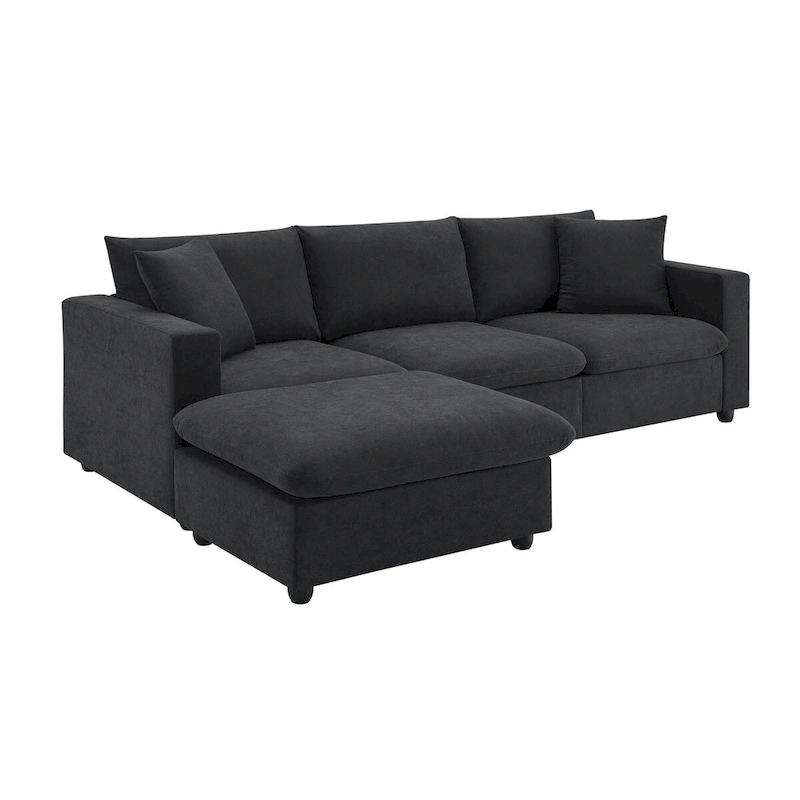 Modern Sectional Sofa,L-shaped Couch Set with 2 Free pillows,4-seat Polyester Fabric Couch Set with Convertible Ottoman