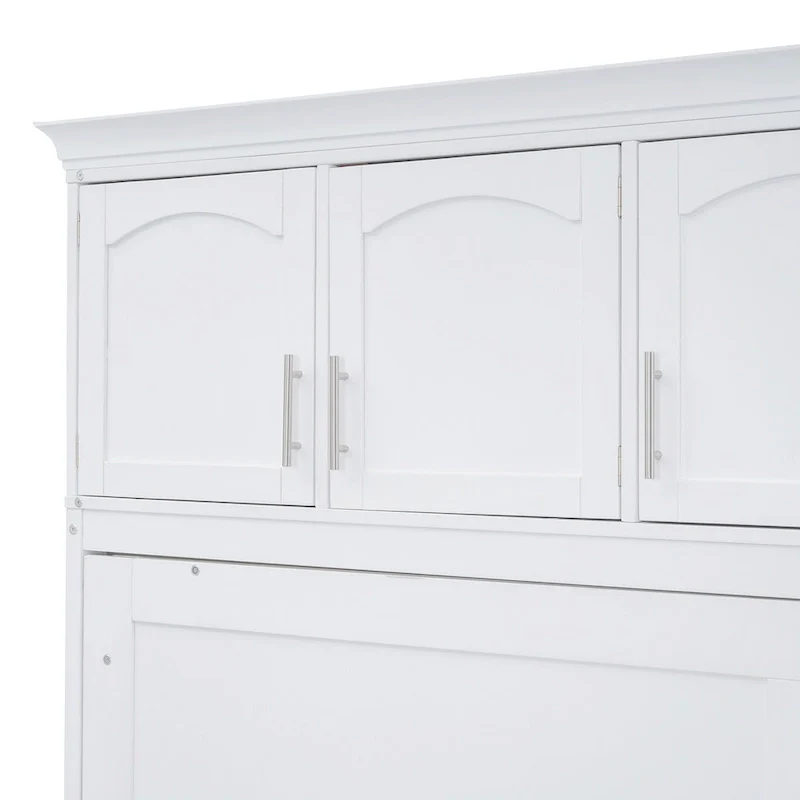 White Full Size Multifunction Murphy Bed with Top Cabinets