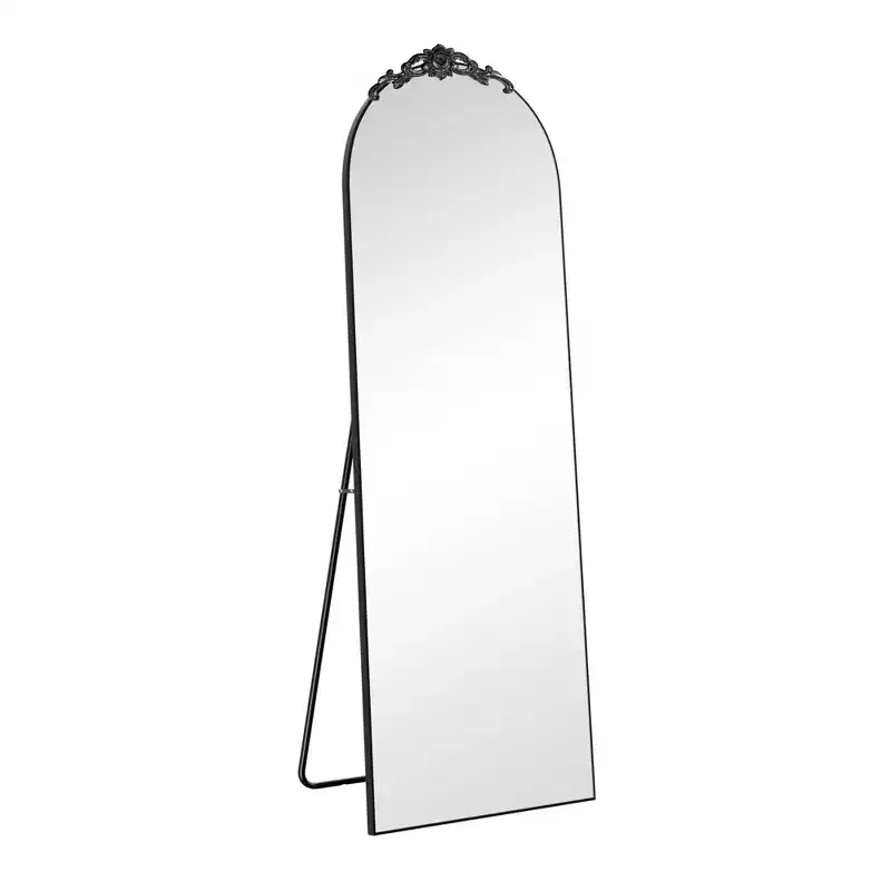 PexFix 31 in. W x 71 in. H Wood Frame Arched Floor Mirror Bedroom Living Room Wall Mirror in Black