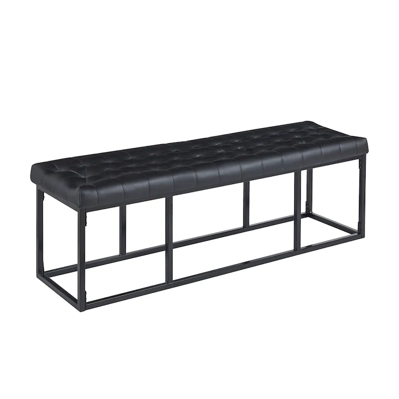 Black Faux Leather Accent Bench with Metal Frame