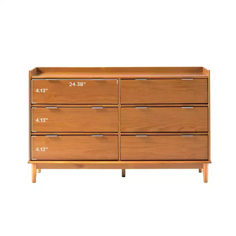 Mid-Century Modern Solid Wood 6-Drawer Double Dresser Caramel - Walker Edison