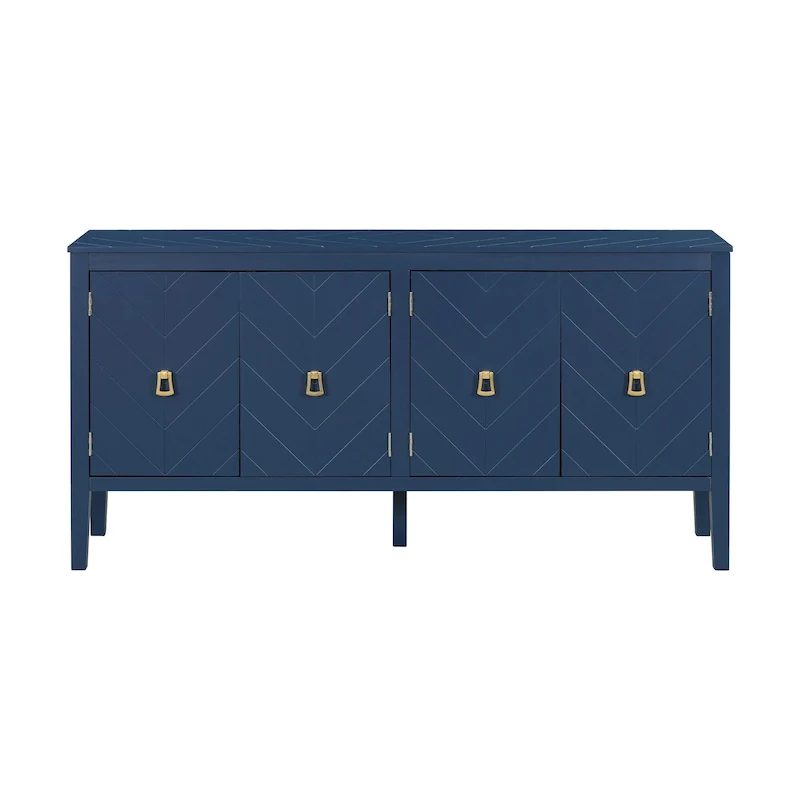 Navy Blue / Black 4-Door Sideboard with Geometric Pattern
