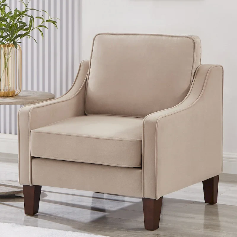 Armchair,Living Room Single Seat Sofa Chair with Wooden Legs,Upholstered Velvet Accent Chair